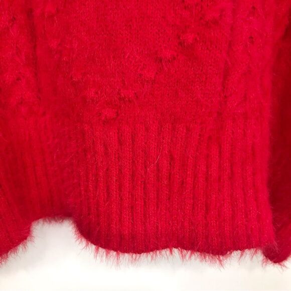 ALYA Francesca’s Red Fuzzy Diamond Pattern Knit Crewneck Sweater NEW - Picture 9 of 15